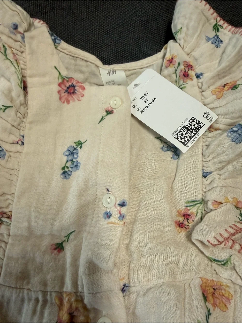 NWT H&M RUFFLE-TRIMMED MUSLIN ROMPER SUITS Sz 2T